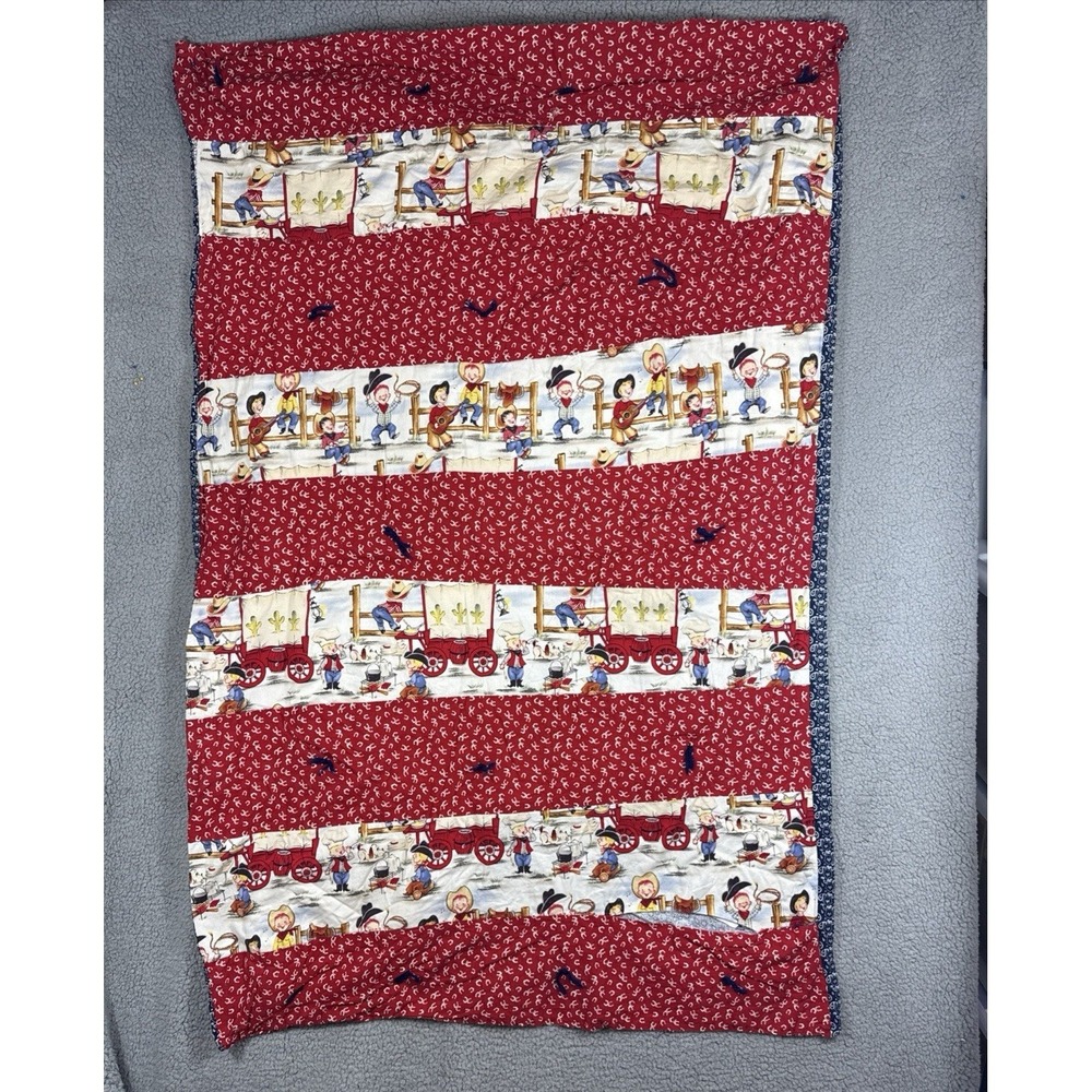 Handmade Quilted 52" x 34" Baby Boy Blanket Western Cowboys Rodeo